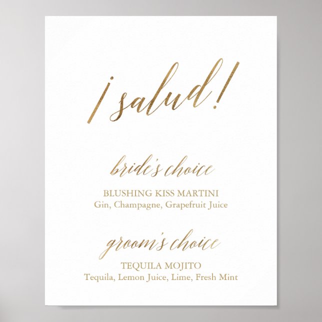Affiche Panneau de boissons de santé en calligraphie dorée (Devant)