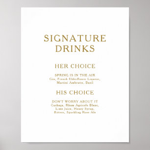 Affiche Panneau de boissons de signature d'or minimaliste 