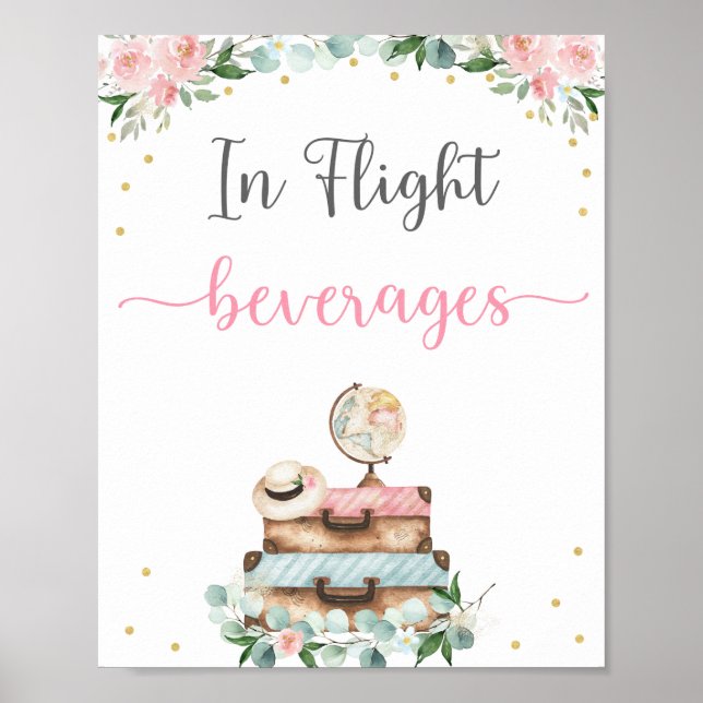 Affiche Panneau de Boissons de Voyage de Mariage Floral Or (Devant)