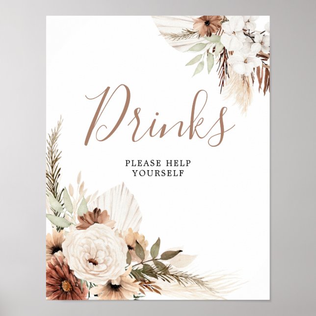 Affiche Panneau de Boissons en Herbe de Pampas Bohème Beig (Devant)