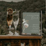 Affiche Panneau de boissons fantaisistes à la sauge de Wil<br><div class="desc">Ce panneau de boissons signatures Whimsical Wildflower | Sage est parfait pour votre mariage bohème simple et élégant. Les fleurs sauvages minimalistes à l'aquarelle vous aideront à donner vie à votre vision ! Le design de jolies fleurs blanches et dorées, avec des touches de pourpre et de jaune, est sûr...</div>