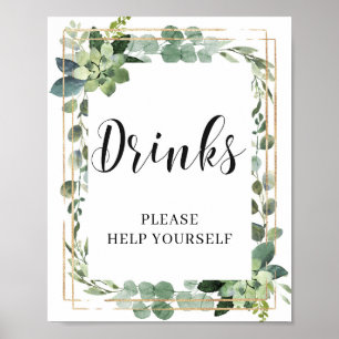 Affiche Panneau de boissons florales de verdure succulente