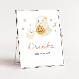 Affiche Panneau de boissons Halloween Little Boo rose