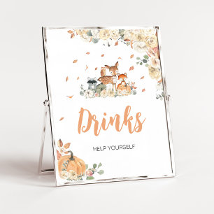 Affiche Panneau de boissons pour animaux de la forêt flora