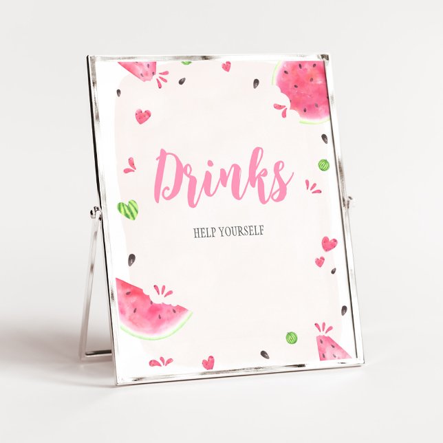 Affiche Panneau de boissons pour Baby Shower Fille Pastèqu (Sweet Little Baby Shower Drinks Sign)