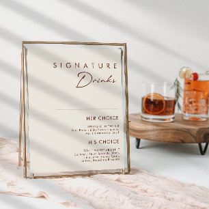 Affiche Panneau de boissons signature blanc naturel simple