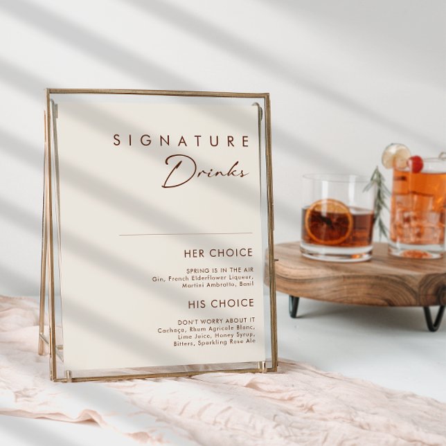 Affiche Panneau de boissons signature blanc naturel simple (Créateur téléchargé)