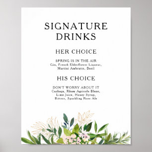 Affiche Panneau de boissons signature Elégante Olive Verdu