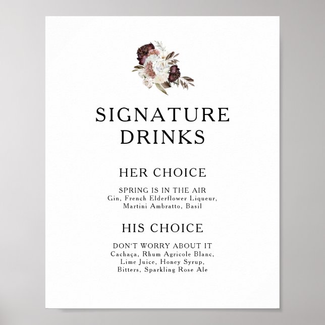 Affiche Panneau de boissons signature florales boho de Bou (Devant)