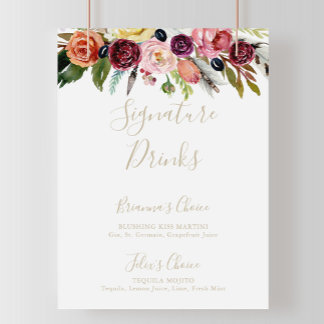 Affiche Panneau de boissons signature tropical bohème plum