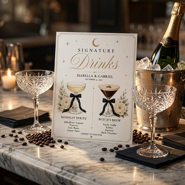 Affiche Panneau de boissons signatures de mariage à ruban  (Créateur téléchargé)