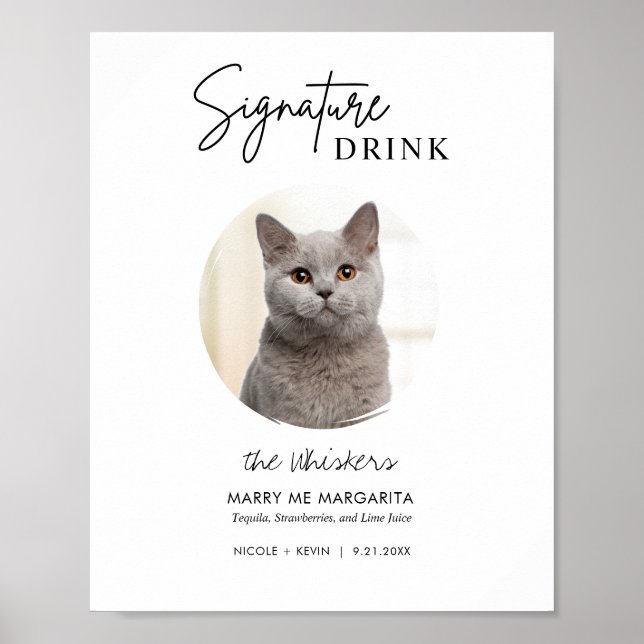 Affiche Panneau de boissons signatures de mariage de chat  (Devant)