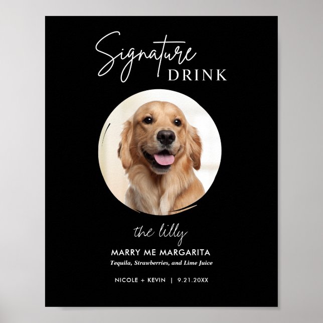 Affiche Panneau de boissons signatures de mariage de chien (Devant)