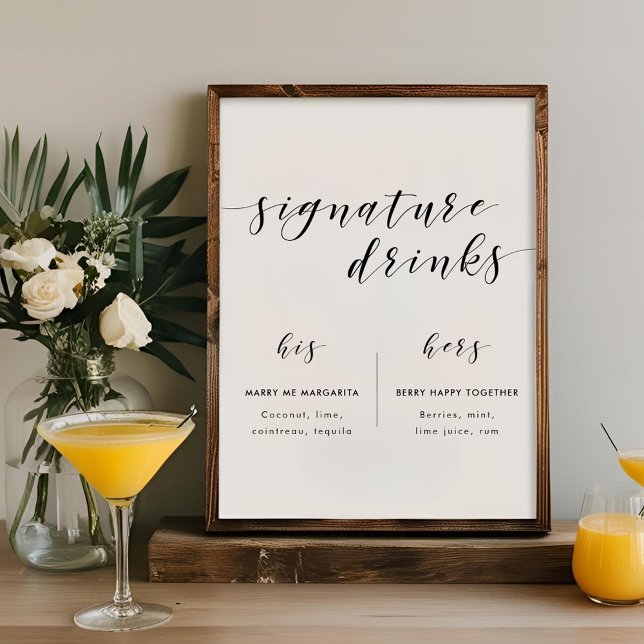 Affiche Panneau de boissons signatures de mariage en calli (Créateur téléchargé)