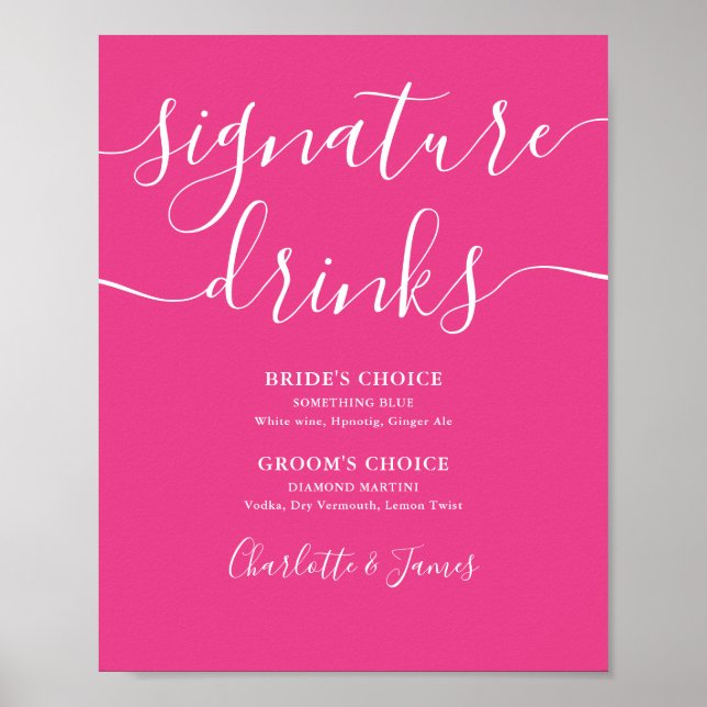 Affiche Panneau de boissons signatures de mariage moderne  (Devant)