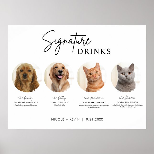 Affiche Panneau de boissons signatures de mariage pour 4 a (Devant)