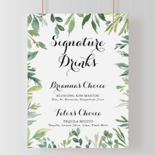 Affiche Panneau de boissons signatures vertes tropicales é