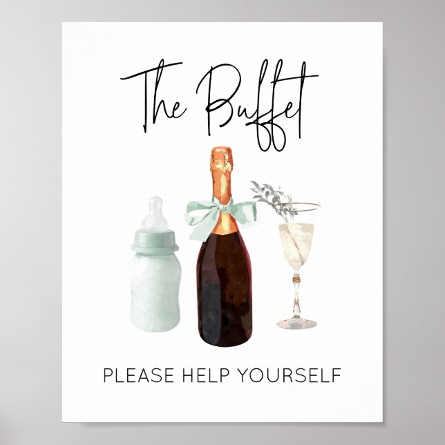 Affiche Panneau de buffet pour Baby shower Green Sip & See (Devant)
