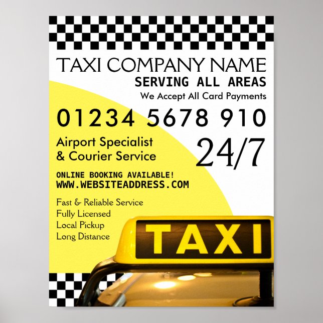 Affiche Panneau de cabine de taxi jaune publicité (Devant)