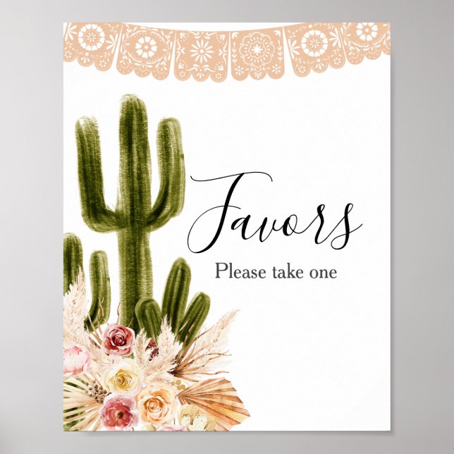 Affiche Panneau de Cactus Boho Fleurs Roses Herbe de Pampa (Devant)