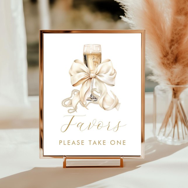 Affiche Panneau de cadeau de douche de mariée Champagne &  (Champagne and Pearls Bridal Shower Favors Sign)