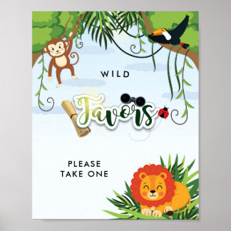 Affiche Panneau de cadeau de fête de bébé Safari Jungle Sa