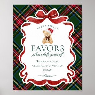Affiche Panneau de cadeau de fête d'ours à carreaux tartan