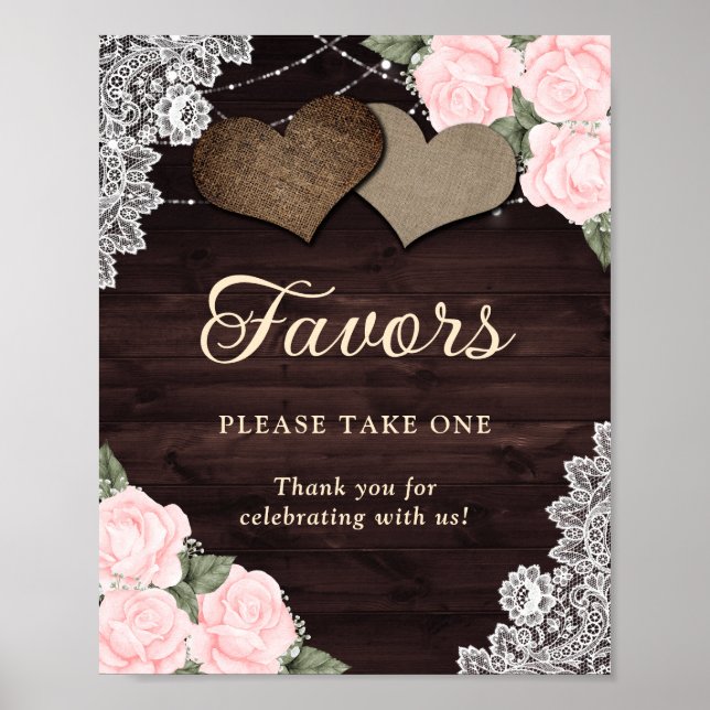 Affiche Panneau de cadeau de mariage floral rose pâle rust (Devant)