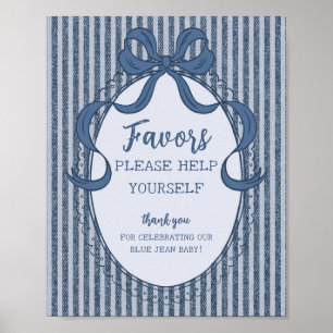 Affiche Panneau de cadeaux bébé en jean bleu à noeud coque