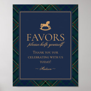Affiche Panneau de cadeaux Cheval à bascule Tartan Bleu