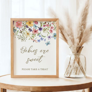 Affiche Panneau de cadeaux de baby shower Fleur sauvage bé