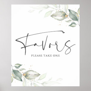 Affiche Panneau de cadeaux de feuilles d'or et de verdure 