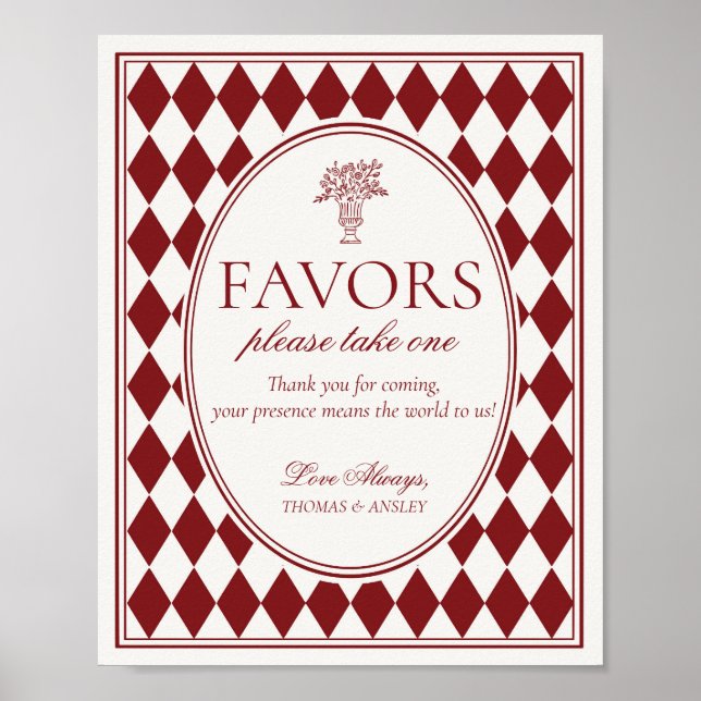 Affiche Panneau de cadeaux de mariage à carreaux Harlequin (Devant)