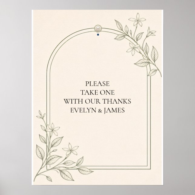 Affiche Panneau de cadeaux de mariage botanique à l'olive  (Devant)