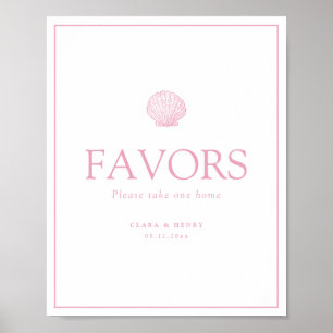 Affiche Panneau de cadeaux de mariage coquillage rose blus