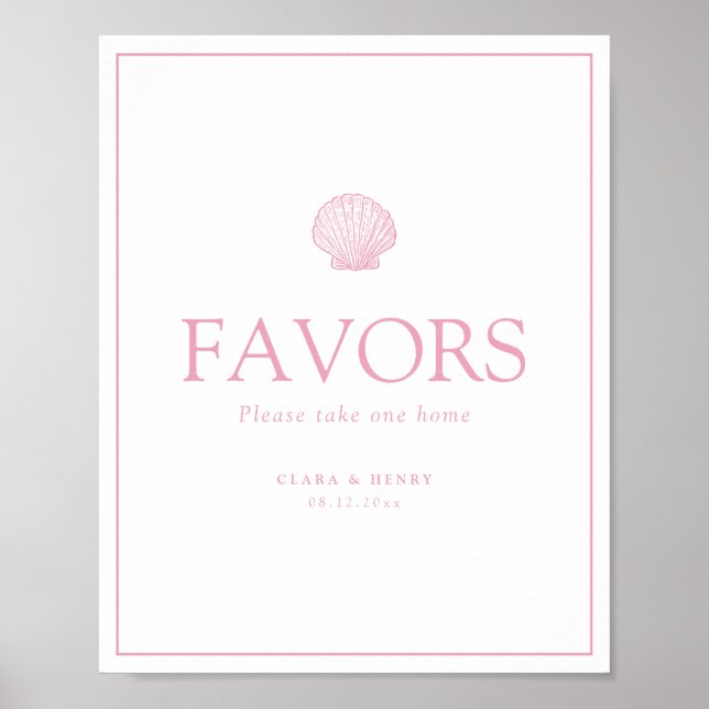 Affiche Panneau de cadeaux de mariage coquillage rose blus (Devant)
