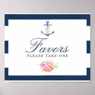 Affiche Panneau de cadeaux de mariage floral aquarelle nau