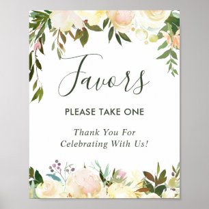 Affiche Panneau de cadeaux de mariage floral blanc ivoire 