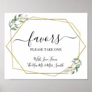 Affiche Panneau de cadeaux de mariage verdure or