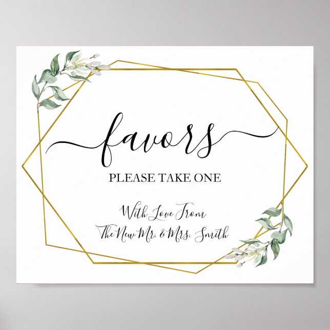 Affiche Panneau de cadeaux de mariage verdure or (Devant)