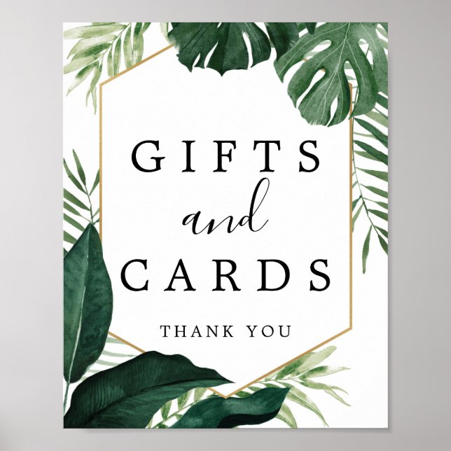 Affiche Panneau de cadeaux et cartes de Monstera tropical (Devant)