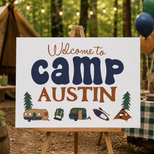 Affiche Panneau de camp personnalisé pour anniversaire ave (Adventure Birthday Party)