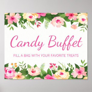 Affiche Panneau de Candy Buffet Rose Fleurs Baby Shower