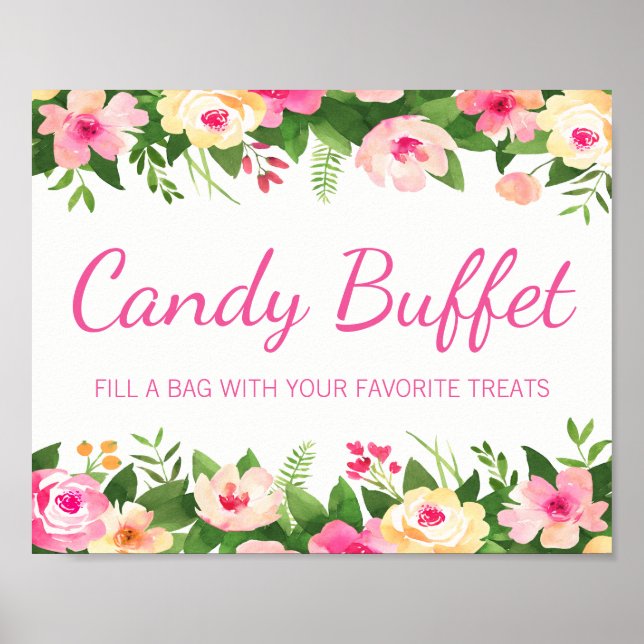 Affiche Panneau de Candy Buffet Rose Fleurs Baby Shower (Devant)