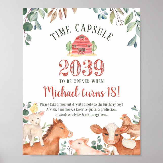 Affiche Panneau de capsule temporelle d'animaux de ferme (Devant)