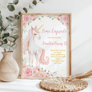 Affiche Panneau de capsule temporelle d'anniversaire flora