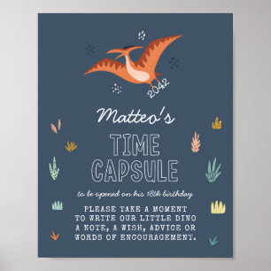 Affiche Panneau de capsule temporelle de dinosaure mignon