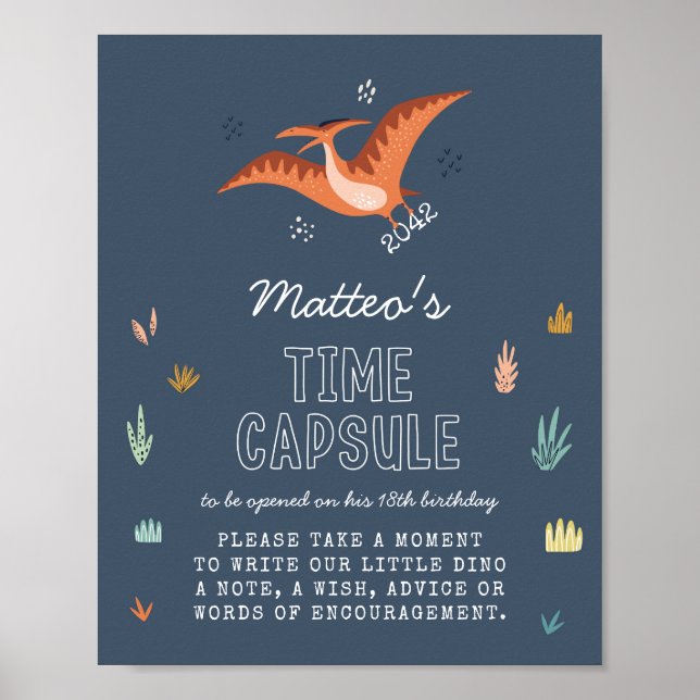 Affiche Panneau de capsule temporelle de dinosaure mignon (Devant)