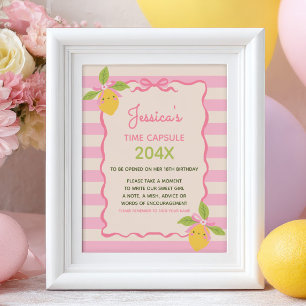 Affiche Panneau de capsule temporelle rose pour le 1er ann