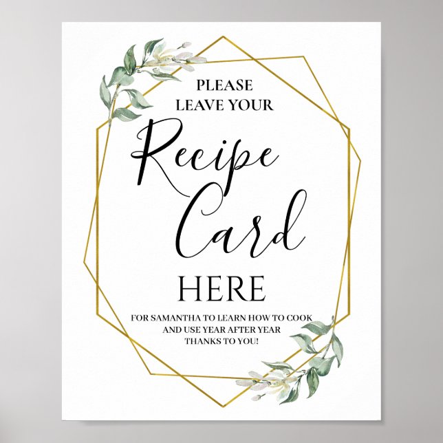 Affiche Panneau de carte de recette géométrique or vert (Devant)
